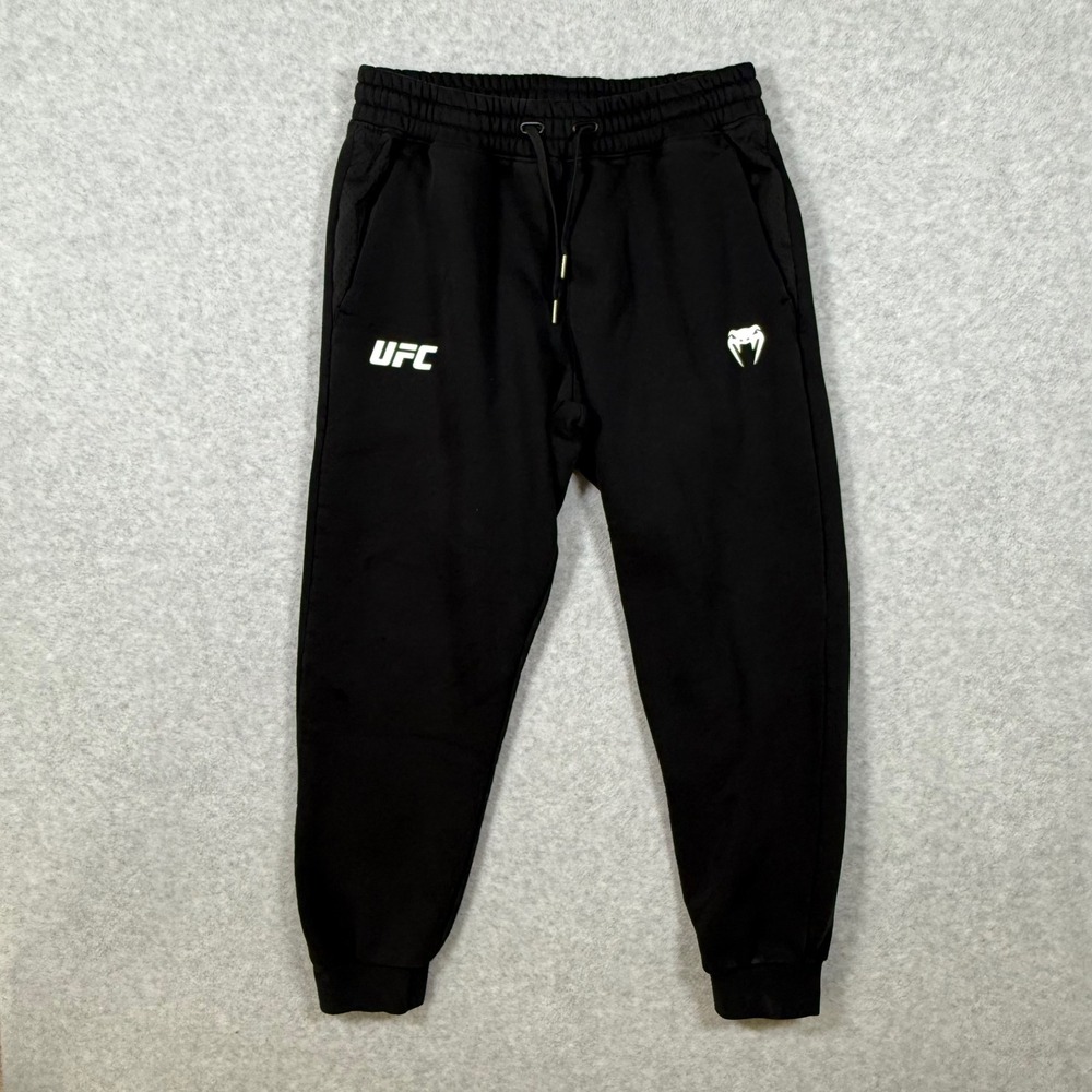 UFC Venum Mens Large Black Logo Fleece Joggers Sweatpants Training Pants Size L